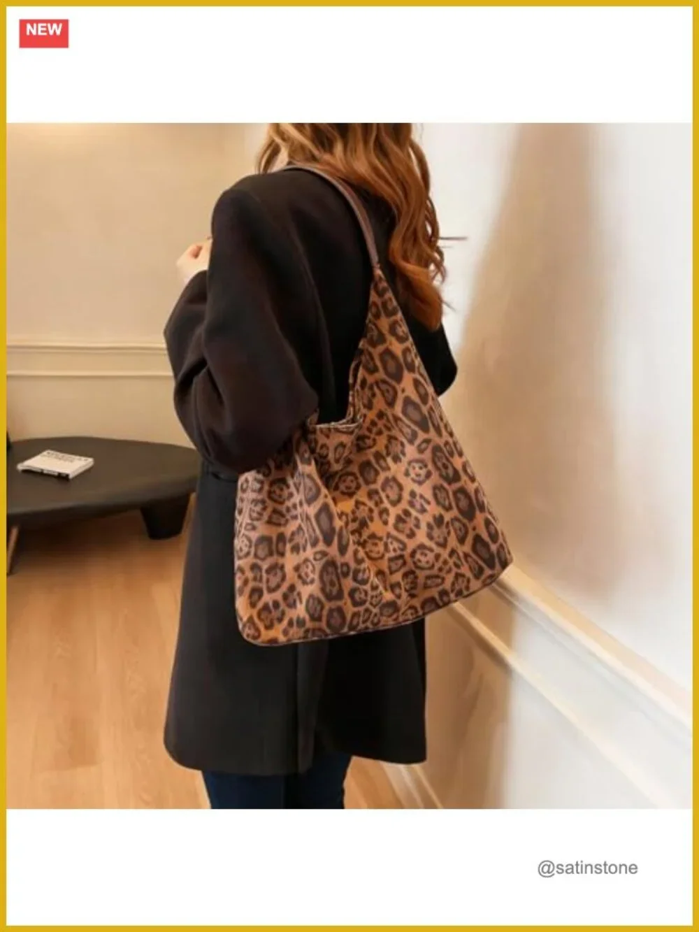 Faux Suede Leopard Print Hobo Tote Bag with Matching Purse, Large Capacity